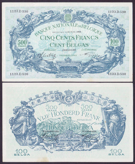 1942 Belgium 500 Francs M000012